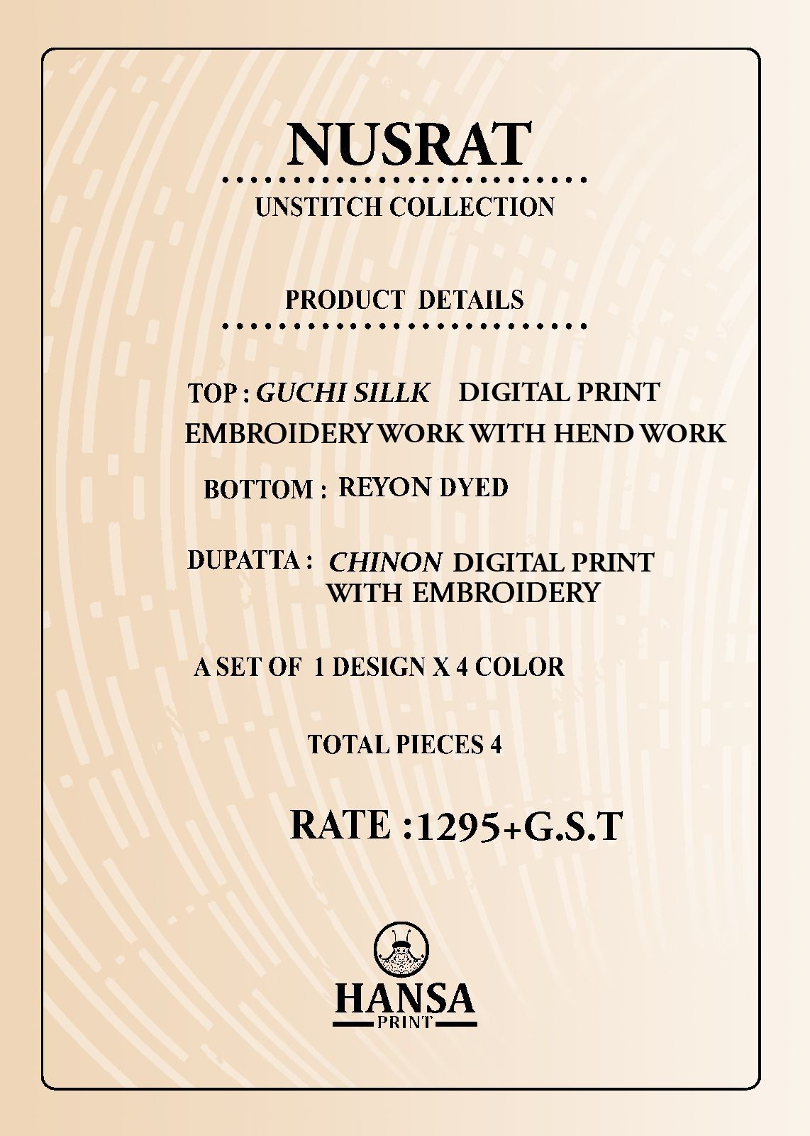 Nusrat 4011 Hansa Prints Silk Salwar Suits Exporter