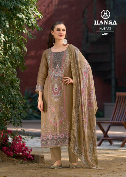 Nusrat 4011 Hansa Prints Silk Salwar Suits Exporter