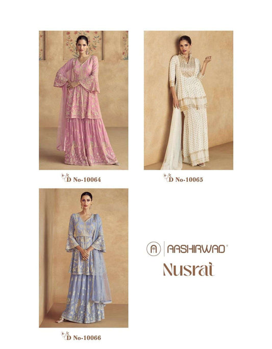 Nusrat Aashirwad Creation Georgette Readymade Plazzo Style Suits Wholesale