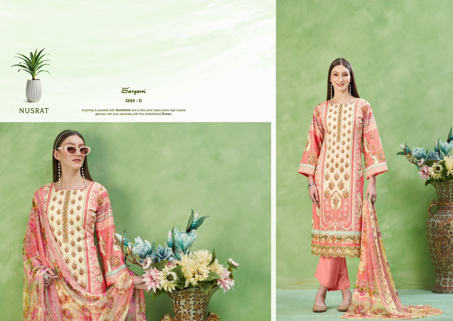 Nusrat Sargam Prints Pure Lawn Pant Style Suits Supplier Gujarat