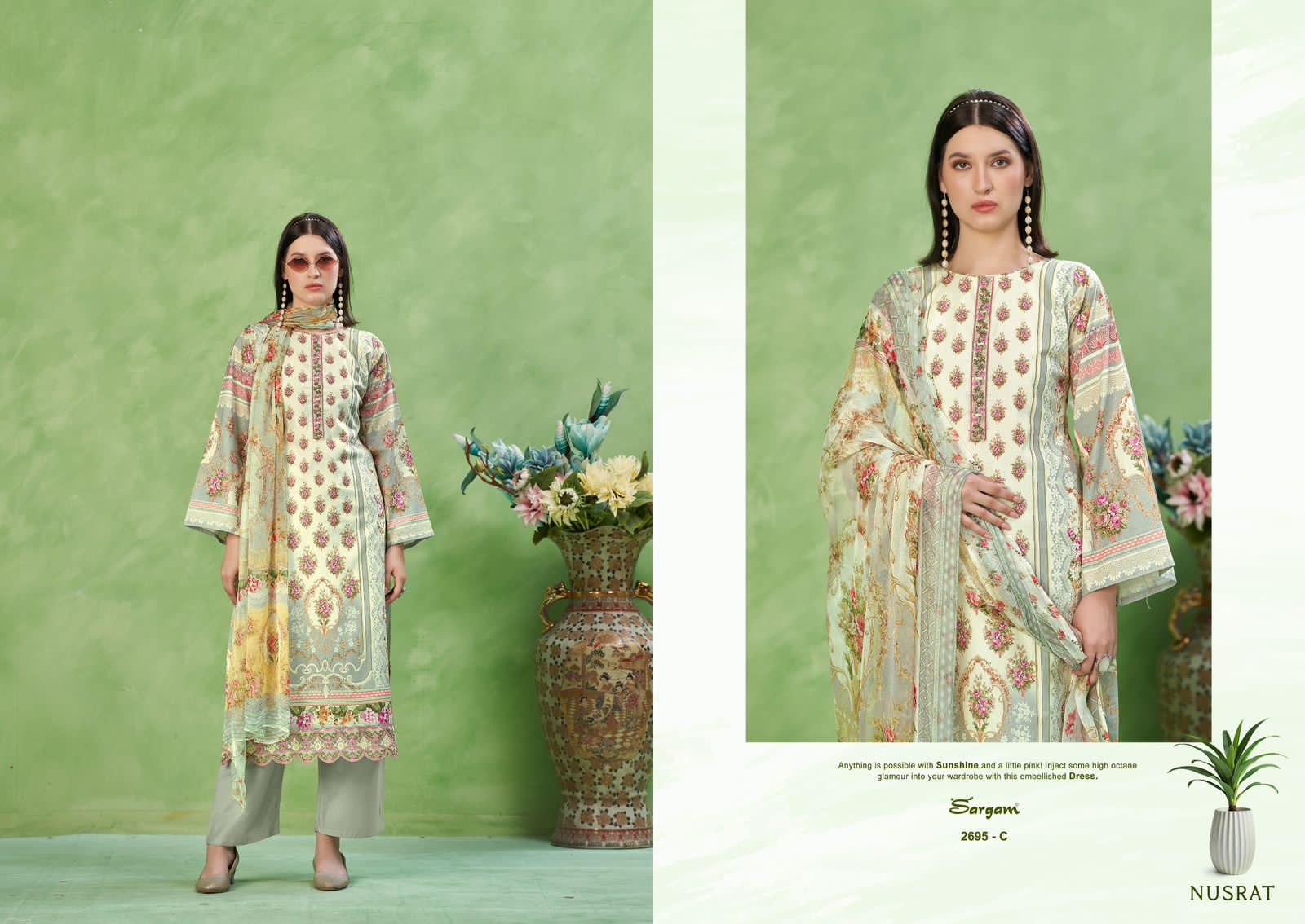 Nusrat Sargam Prints Pure Lawn Pant Style Suits Supplier Gujarat