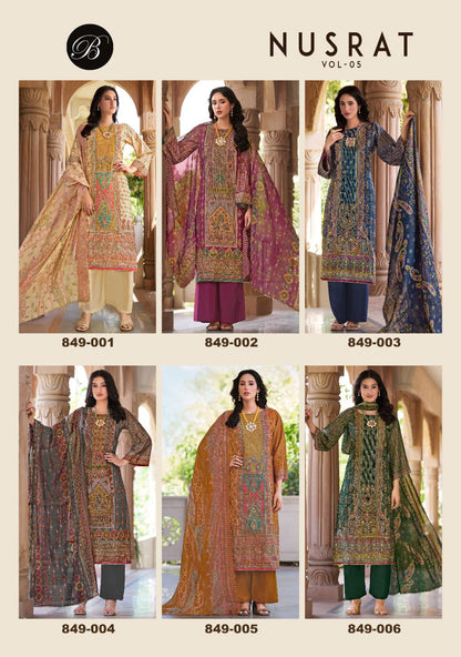 Nusrat Vol 5 Belliza Designer Studio Viscose Muslin Karachi Salwar Suits Manufacturer Gujarat