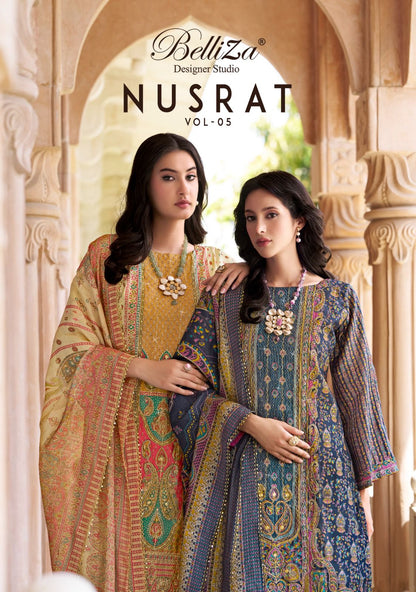 Nusrat Vol 5 Belliza Designer Studio Viscose Muslin Karachi Salwar Suits Manufacturer Gujarat