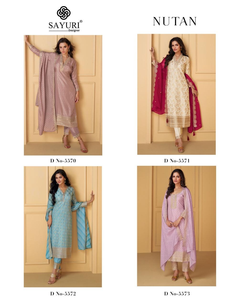 Nutan Sayuri Jacquard Silk Readymade Pant Style Suits Wholesale Price