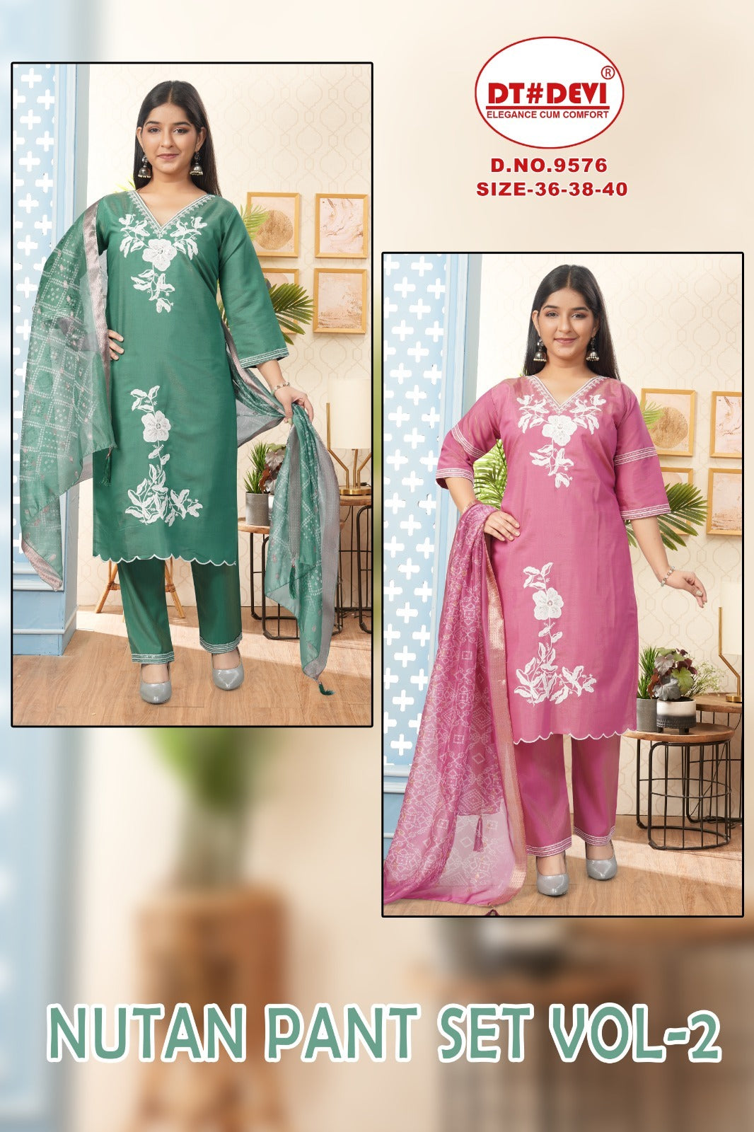 Nutan Vol 2 9576 Dt Devi Roman Simmer Girls Readymade Pant Suits Manufacturer Gujarat