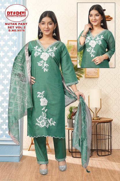 Nutan Vol 2 9576 Dt Devi Roman Simmer Girls Readymade Pant Suits Manufacturer Gujarat