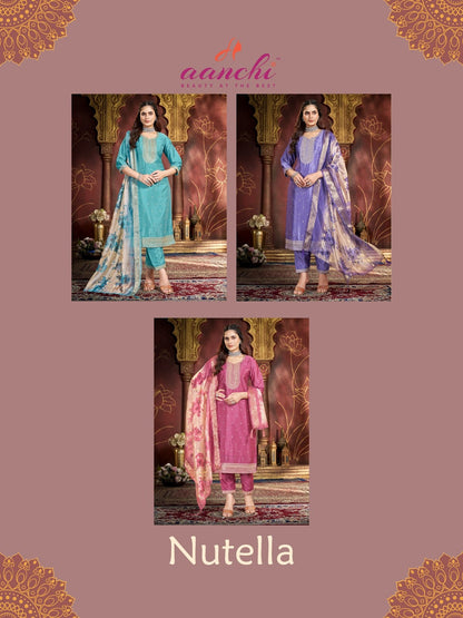 Nutella Aanchi Crystal Silk Readymade Pant Style Suits Wholesaler