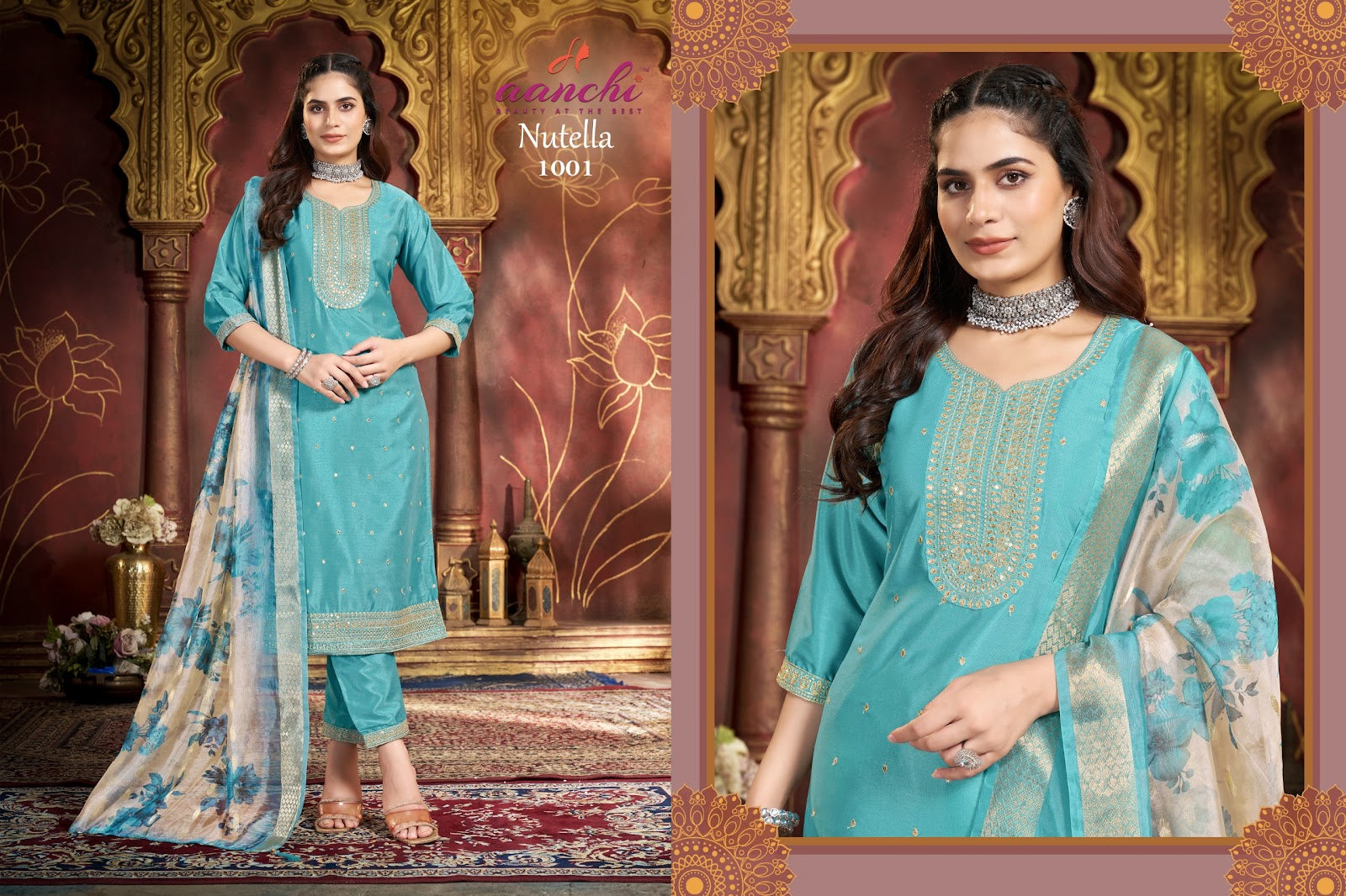 Nutella Aanchi Crystal Silk Readymade Pant Style Suits Wholesaler