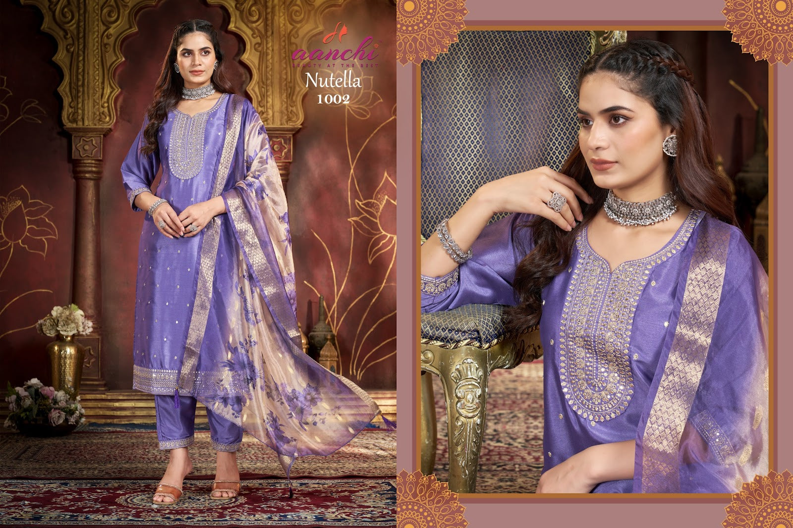 Nutella Aanchi Crystal Silk Readymade Pant Style Suits Wholesaler