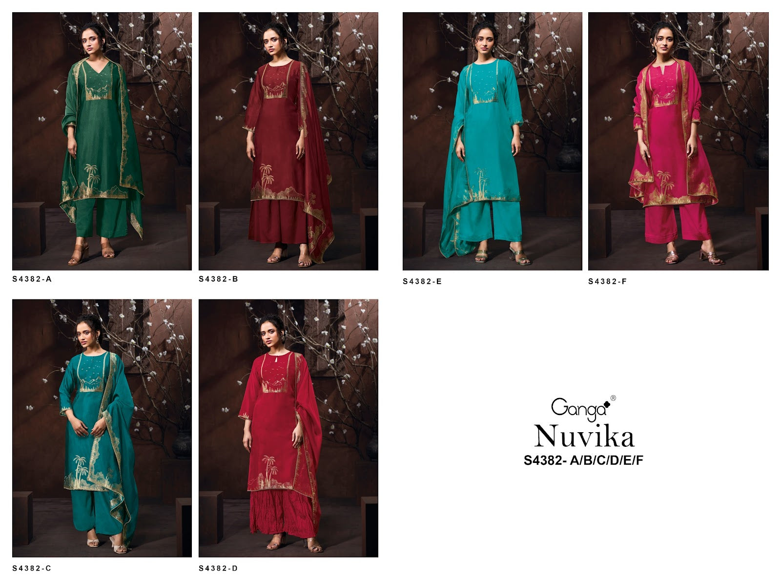 Nuvika 4382 Ganga Pure Viscose Plazzo Style Suits Wholesale Rate