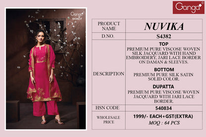 Nuvika 4382 Ganga Pure Viscose Plazzo Style Suits Wholesale Rate