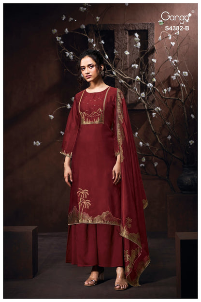 Nuvika 4382 Ganga Pure Viscose Plazzo Style Suits Wholesale Rate