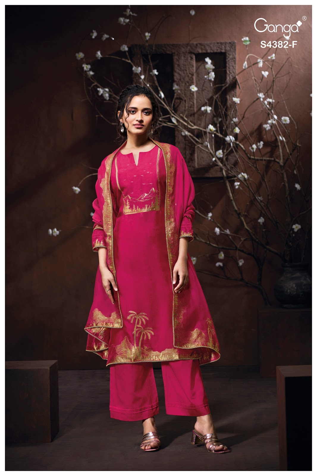 Nuvika 4382 Ganga Pure Viscose Plazzo Style Suits Wholesale Rate