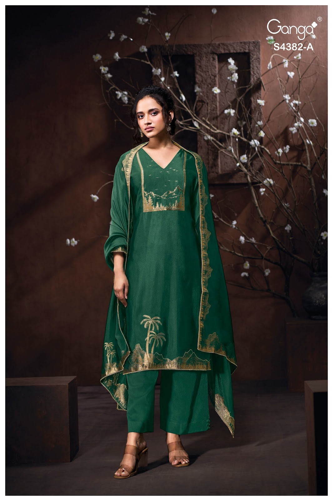 Nuvika 4382 Ganga Pure Viscose Plazzo Style Suits Wholesale Rate