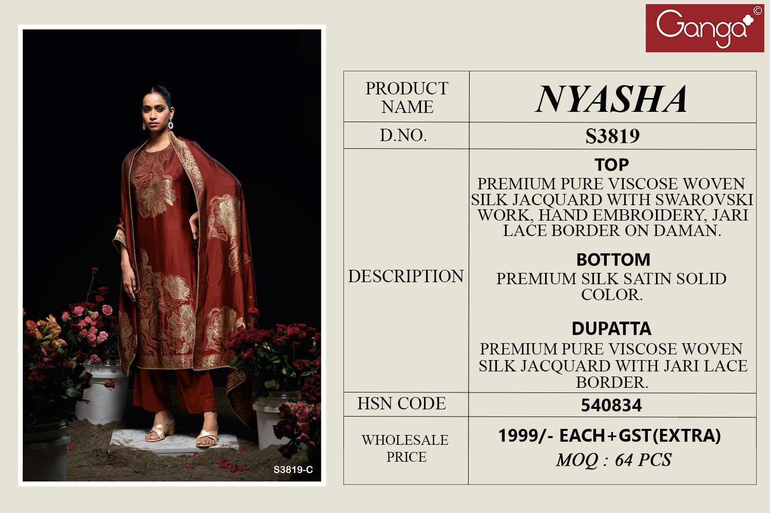 Nyasha 3819 Ganga Woven Silk Pant Style Suits Supplier India