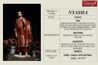 Nyasha 3819 Ganga Woven Silk Pant Style Suits Supplier India