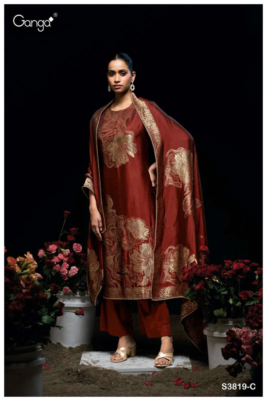 Nyasha 3819 Ganga Woven Silk Pant Style Suits Supplier India