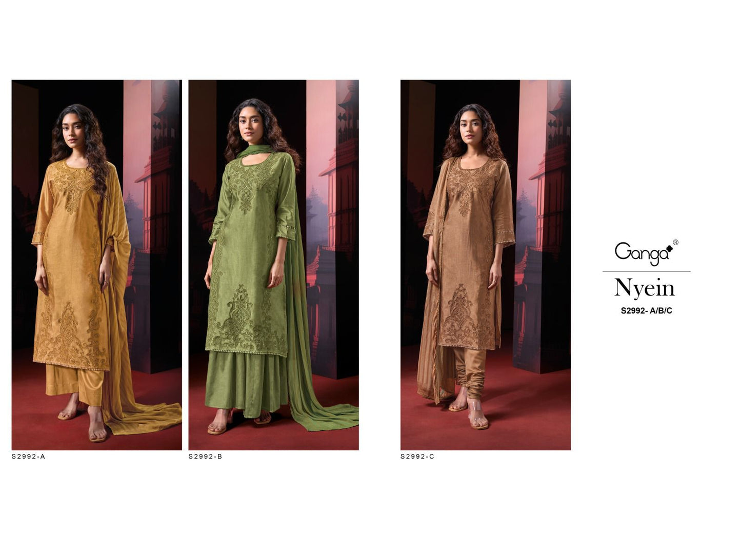 Nyein S2992 Ganga Pure Bemberg Plazzo Style Suits Manufacturer