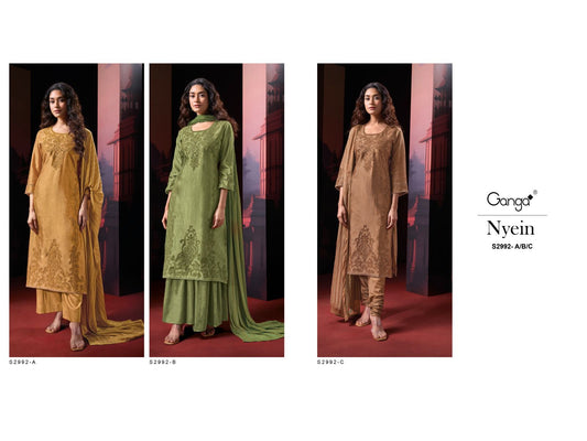 Nyein S2992 Ganga Pure Bemberg Plazzo Style Suits Manufacturer