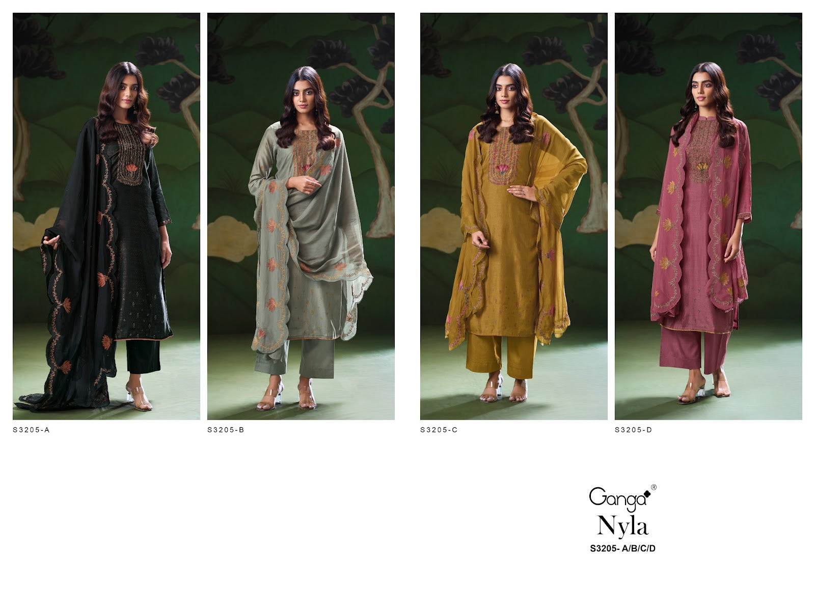 Nyla 3205 Ganga Premium Bemberg Plazzo Style Suits Wholesale