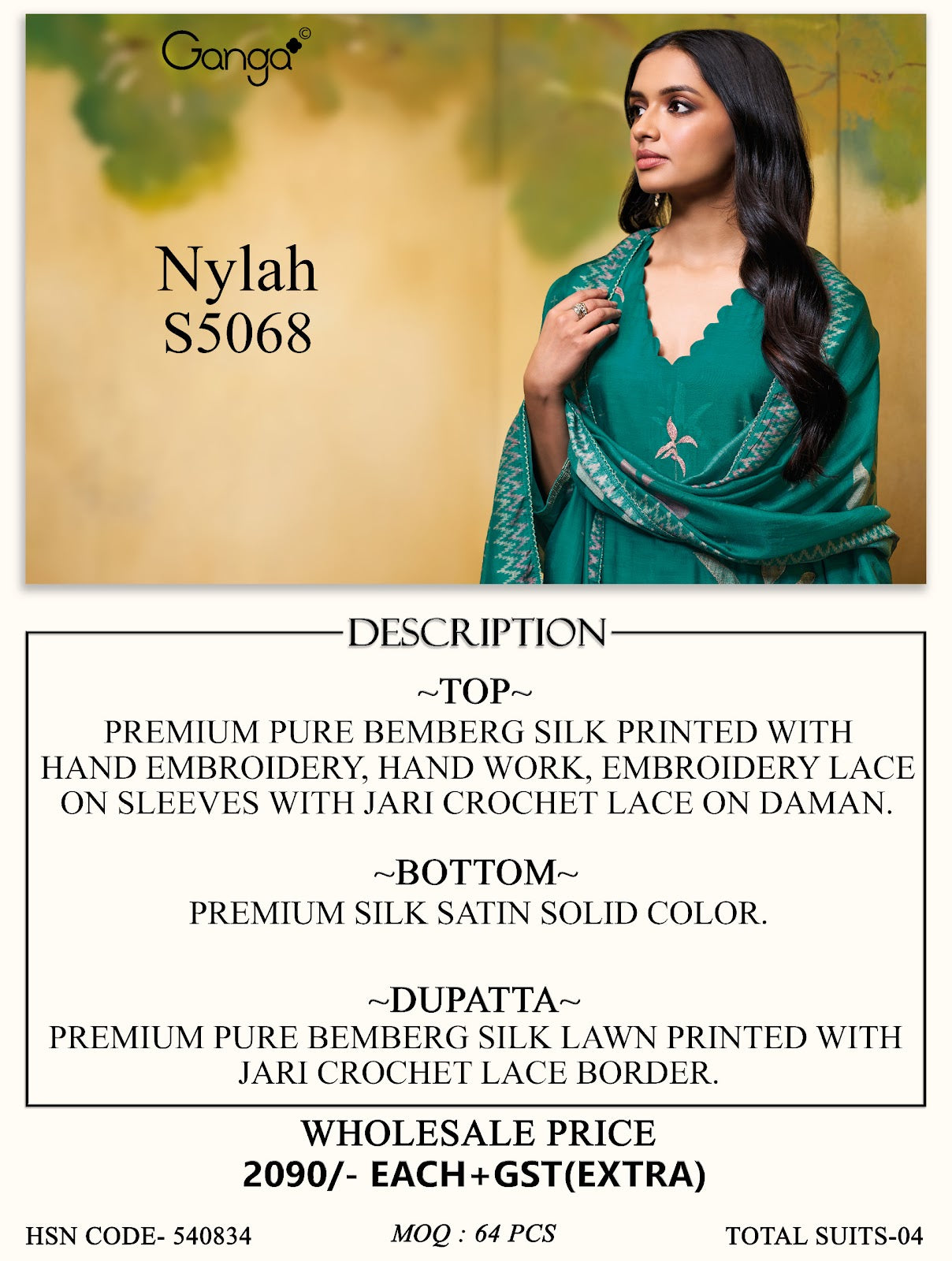 Nylah S5068 Ganga Bemberg Silk Pant Style Suits Wholesale Rate