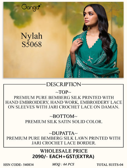 Nylah S5068 Ganga Bemberg Silk Pant Style Suits Wholesale Rate