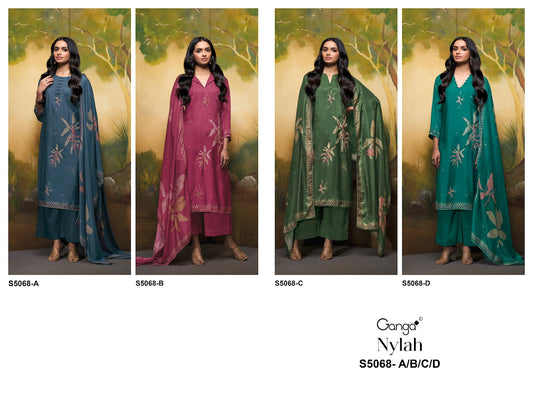 Nylah S5068 Ganga Bemberg Silk Pant Style Suits Wholesale Rate