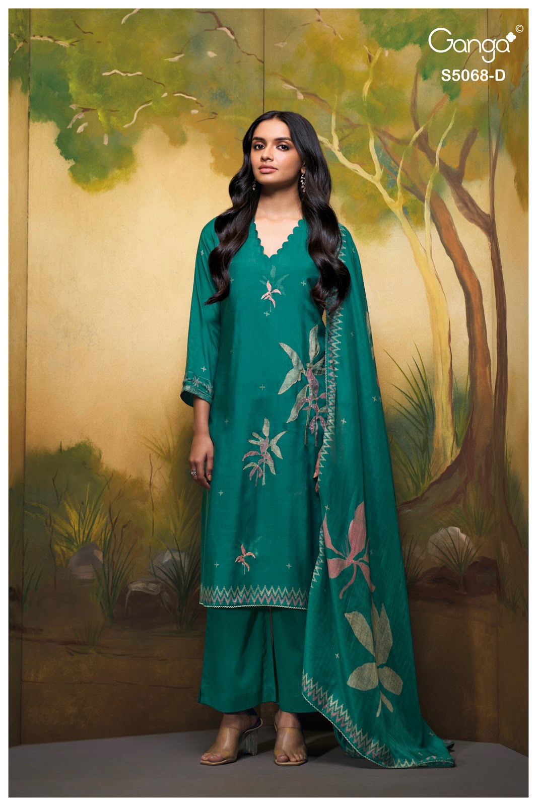 Nylah S5068 Ganga Bemberg Silk Pant Style Suits Wholesale Rate