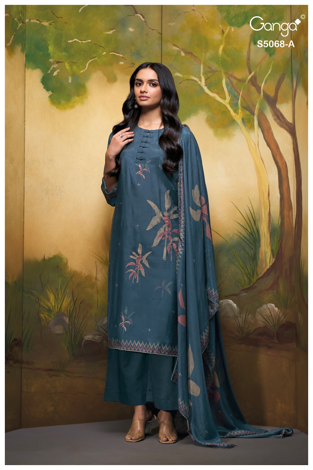 Nylah S5068 Ganga Bemberg Silk Pant Style Suits Wholesale Rate