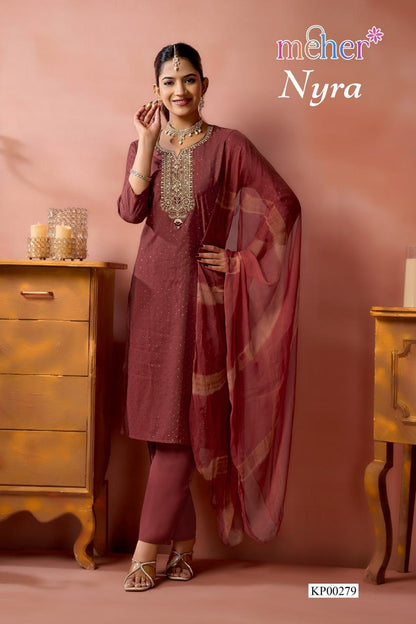 Nyra Meher Roman Silk Readymade Pant Style Suits Wholesale