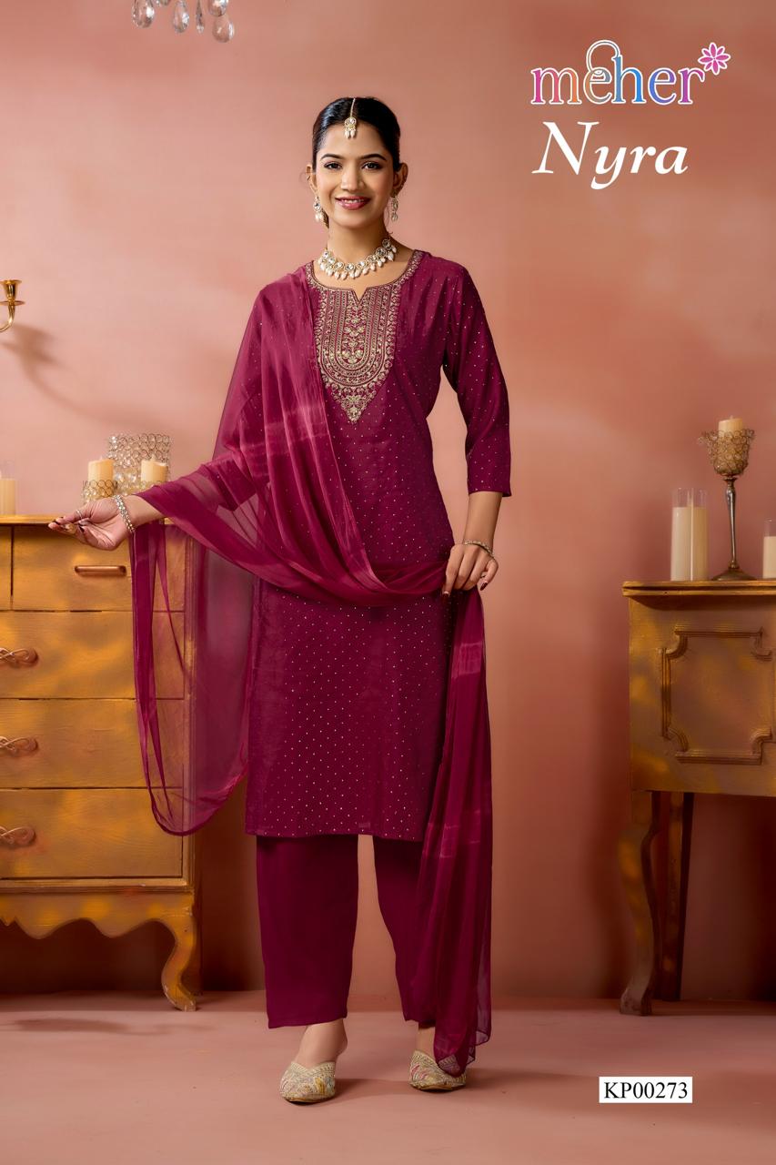 Nyra Meher Roman Silk Readymade Pant Style Suits Wholesale