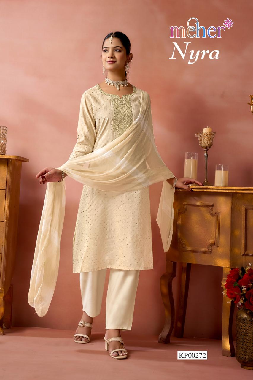 Nyra Meher Roman Silk Readymade Pant Style Suits Wholesale