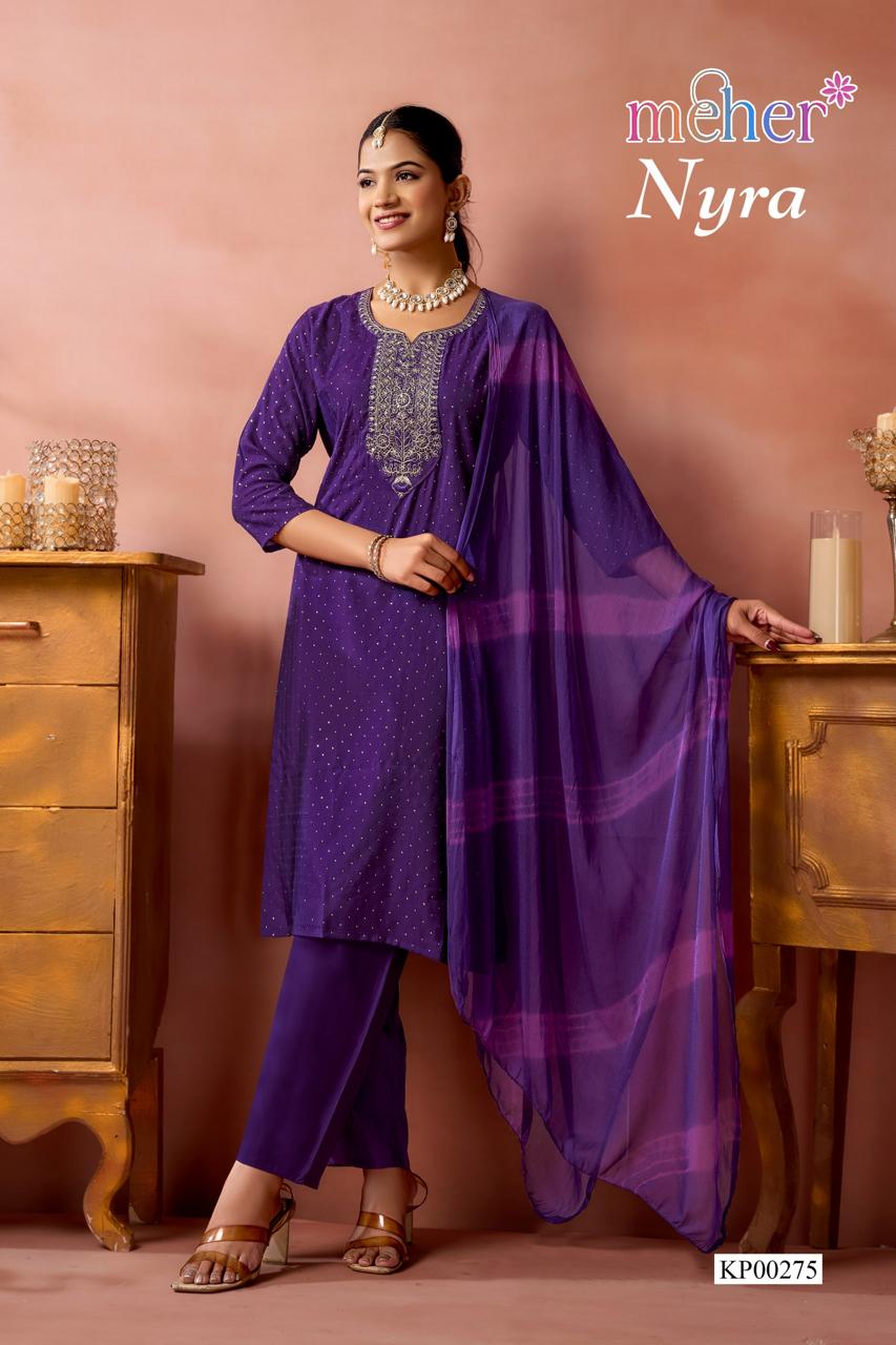 Nyra Meher Roman Silk Readymade Pant Style Suits Wholesale