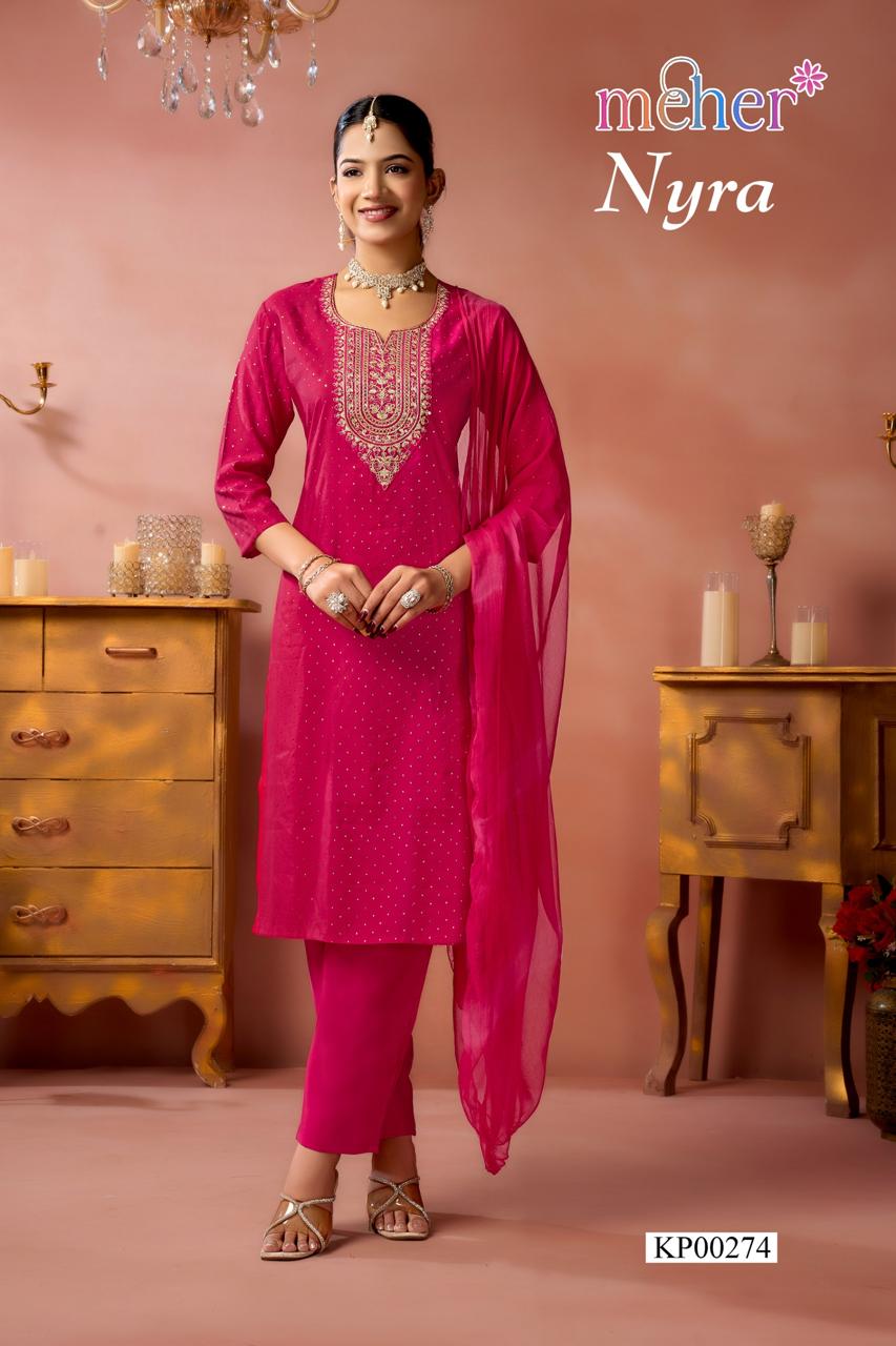 Nyra Meher Roman Silk Readymade Pant Style Suits Wholesale