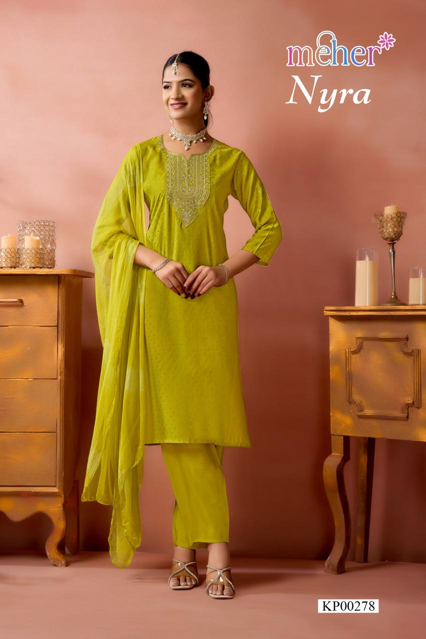 Nyra Meher Roman Silk Readymade Pant Style Suits Wholesale