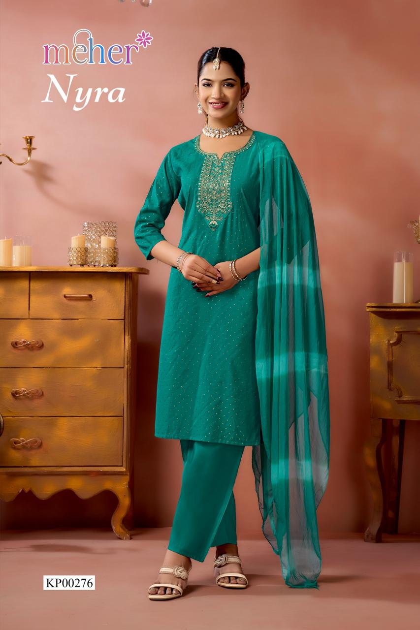 Nyra Meher Roman Silk Readymade Pant Style Suits Wholesale
