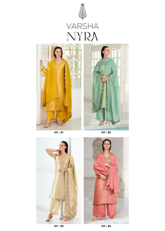 Nyra Varsha Fashions Woven Plazzo Style Suits Manufacturer Gujarat