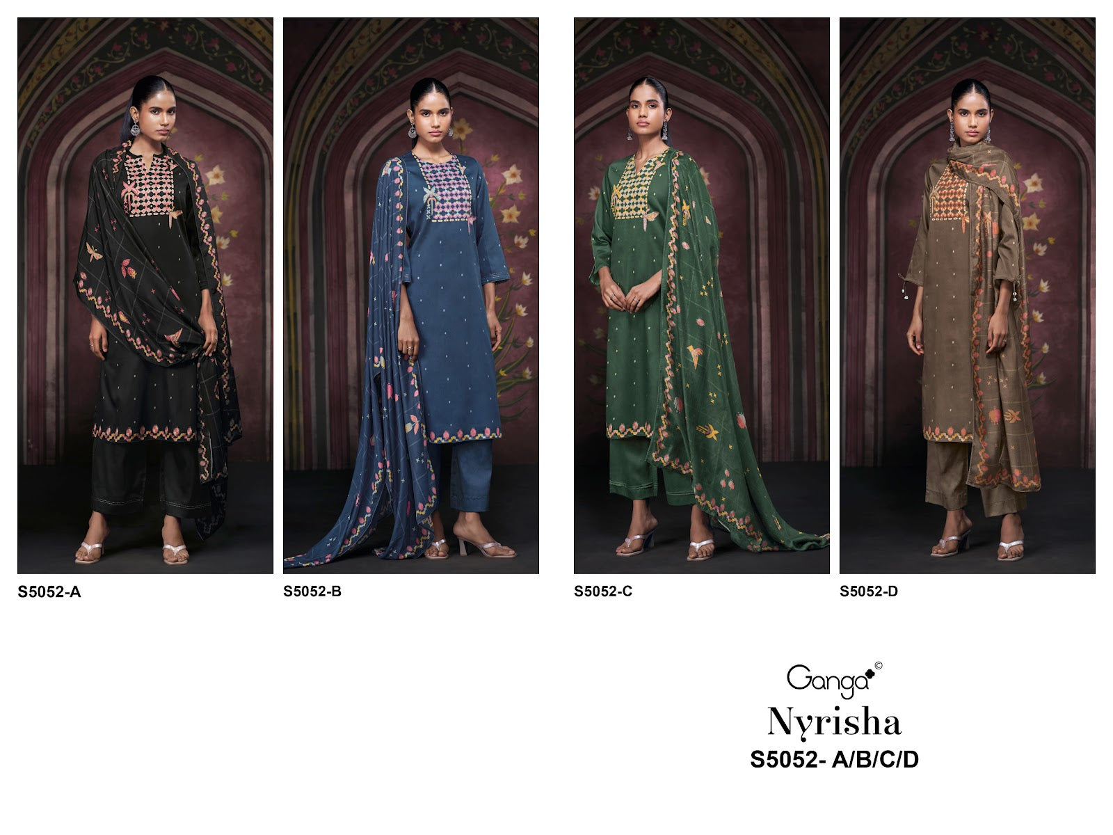 Nyrisha S5052 Ganga Cotton Satin Pant Style Suits Wholesaler