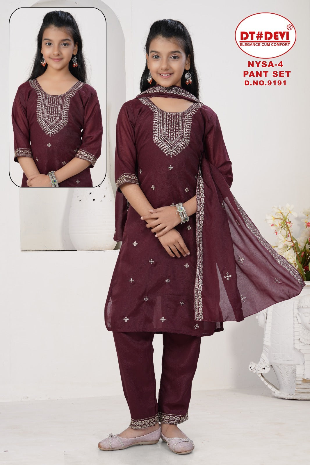 Nysa 4 Dn 9191 Dt Devi Georgette Girls Readymade Pant Suits Manufacturer