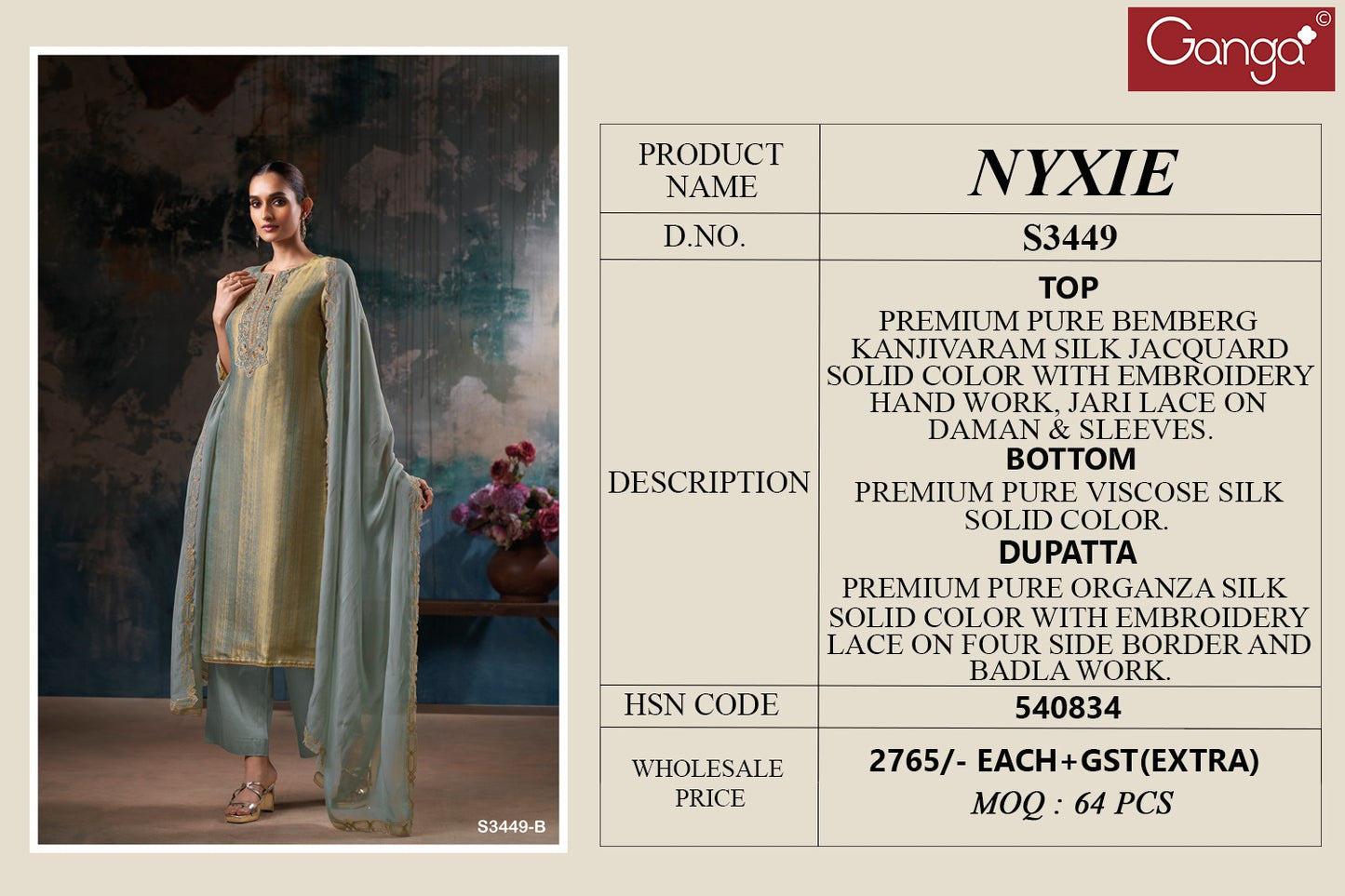 Nyxie 3449 Ganga Premium Bemberg Plazzo Style Suits Manufacturer Ahmedabad