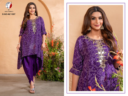 Nz 1557 Tulip Af Dola Silk Kaftan Pant Set Manufacturer