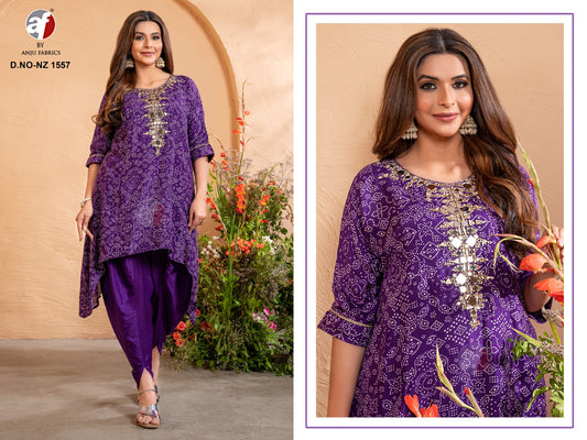 Nz 1557 Tulip Af Dola Silk Kaftan Pant Set Manufacturer