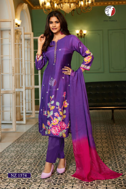 Nz 1574 Af Dola Silk Readymade Pant Style Suits Exporter India