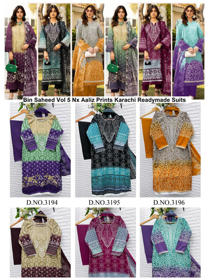 Bin Saheed Vol 5 Nx Aaliz Prints Soft Cotton Open Pic Karachi Readymade Suits Supplier Gujarat