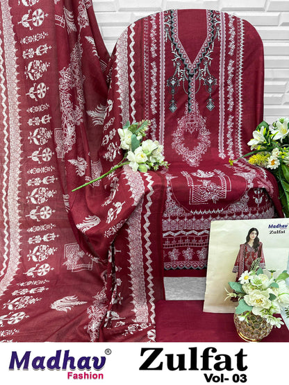 Zulfat Vol 3 Madhav Fashion Lawn Cotton Open Pics Karachi Salwar Suits Manufacturer