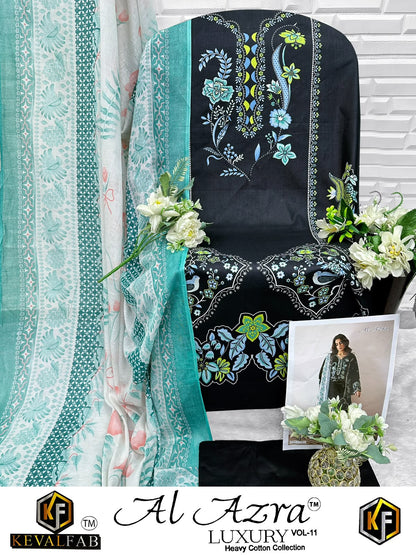 Al Azra Vol 11 Keval Fab Mix Cotton Open pic Karachi Salwar Suits Wholesale Rate