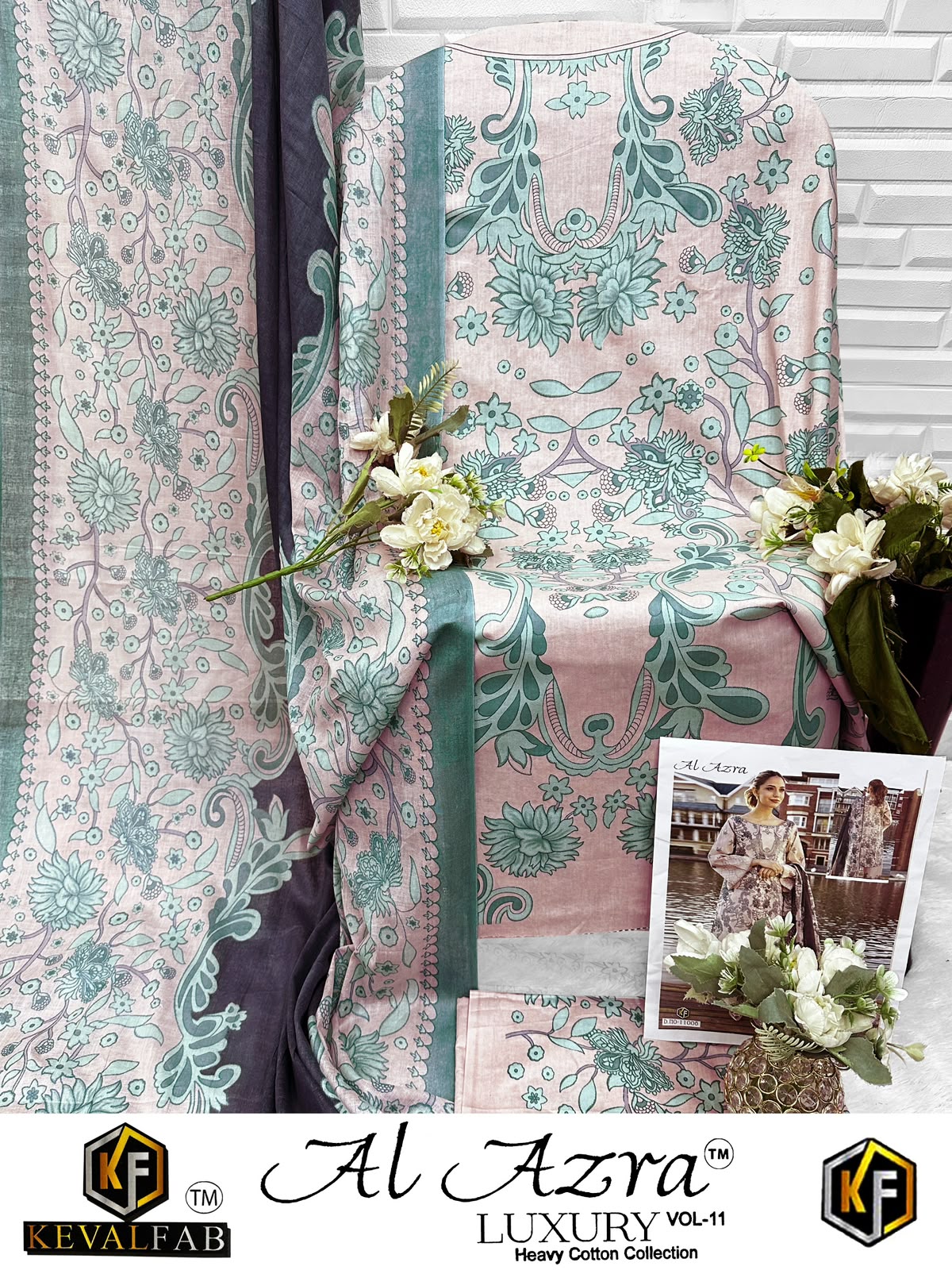 Al Azra Vol 11 Keval Fab Mix Cotton Open pic Karachi Salwar Suits Wholesale Rate