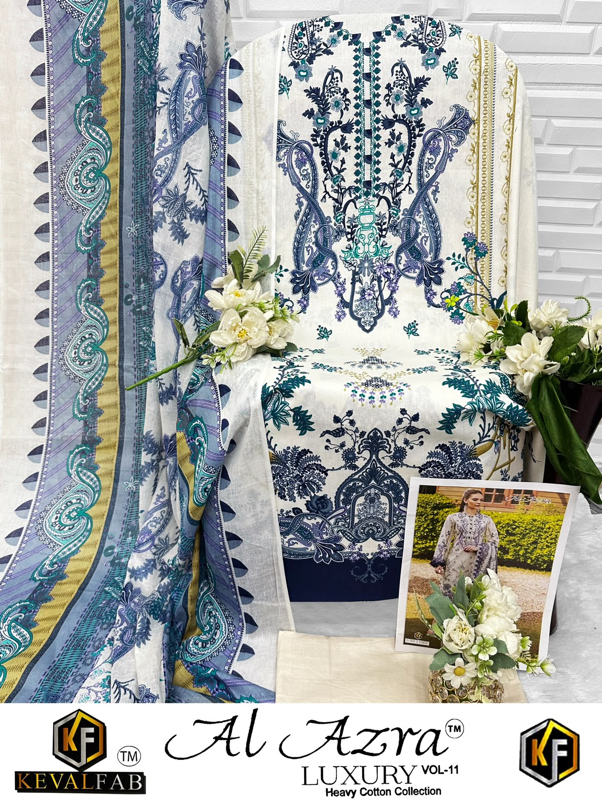 Al Azra Vol 11 Keval Fab Mix Cotton Open pic Karachi Salwar Suits Wholesale Rate