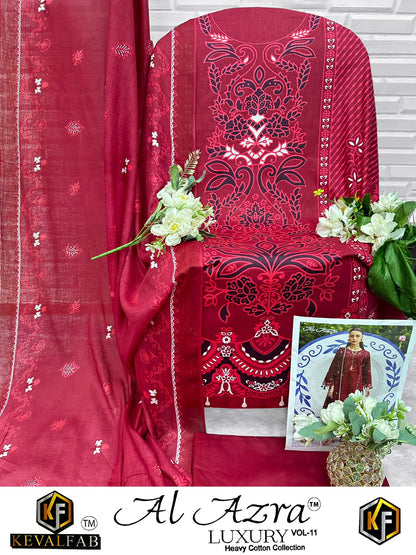 Al Azra Vol 11 Keval Fab Mix Cotton Open pic Karachi Salwar Suits Wholesale Rate