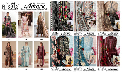 Amara Vol 3 Cotton Luxury Collection Arsala Fashion Lawn Open pic Karachi Salwar Suits Wholesaler Gujarat